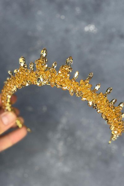 Hayalperest boncuk Honey Color Likya Bead Embroidered Bridal Henna Crown