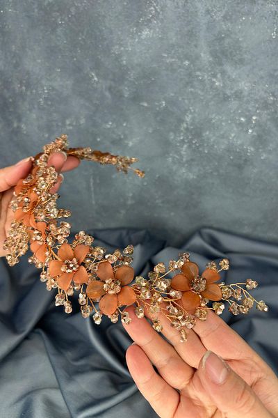 Hayalperest boncuk Rose Color Nileda Crystal Beaded Bridal Henna Crown Hair Accessory