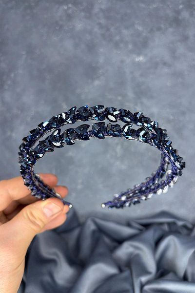 Hayalperest boncuk Navy Blue Double Row Stone Lea Bridal Hair Accessory Bridal Henna Crown
