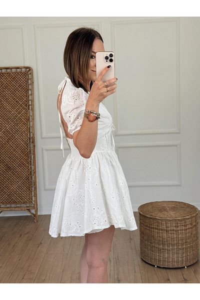 X-Young Embroidered Backless Mini Dress Ecru