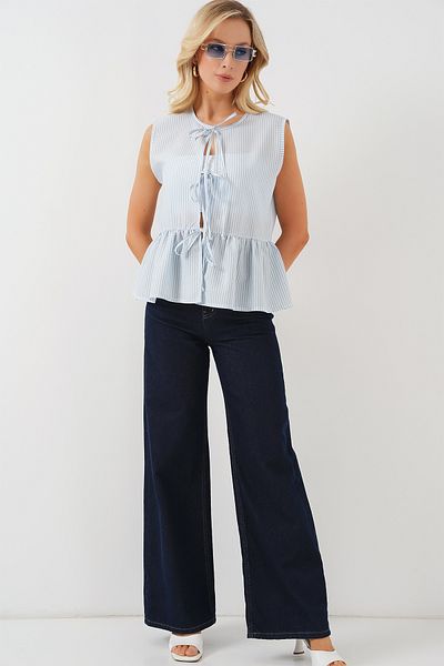 Bigdart Women's Tie Front Blouse 961 - Blue