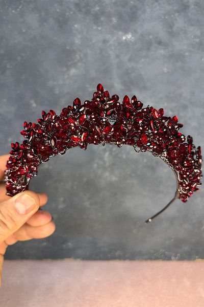 Hayalperest boncuk Burgundy Umay Beaded Bridal Henna Crown