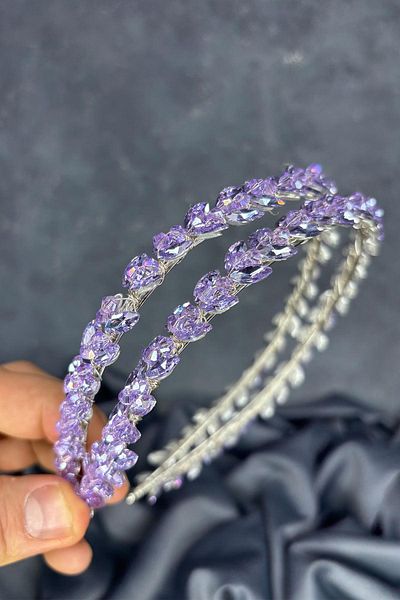 Hayalperest boncuk Lilac Color Double Row Stone Lea Bridal Hair Accessory Bridal Henna Crown