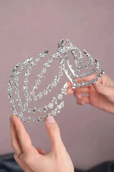 Hayalperest boncuk إكسسوار شعر هيلين فضي اللون على الوجهين تاج الزفاف