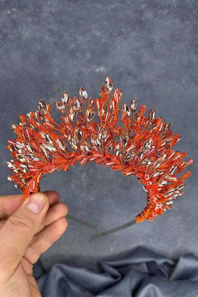 Hayalperest boncuk Maria Intensely Embroidered Crystal Bridal Henna Crown Hair Accessory