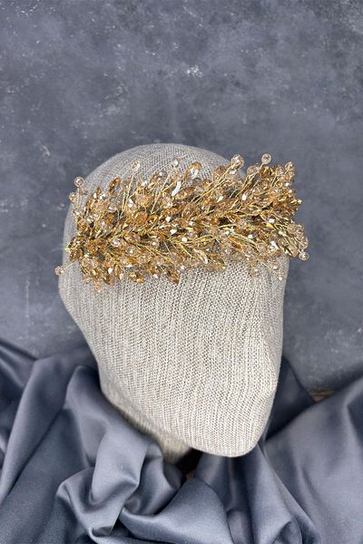 Hayalperest boncuk Honey Color Elisa Beaded Bridal Henna Crown Hair and Turban Accessory