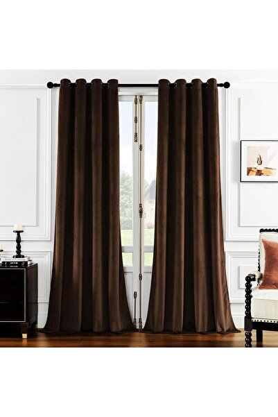 Pyramid Home Velvet Textured Background Curtain - Bitter Brown Velvet Textured Soft Rustic Eyelet Background Curtain