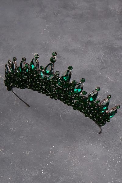 Hayalperest boncuk Elegant Bridal Wedding Henna Crown with Stylish Crystal Stone Green