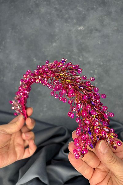 Hayalperest boncuk Fuchsia Elisa Beaded Bridal Henna Crown Hair and Turban Accessory