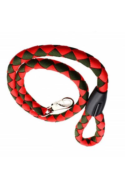 PUFO Comfortable Pufo cord leash for dogs, 125 cm, carabiner system with swivel, durable, red/green