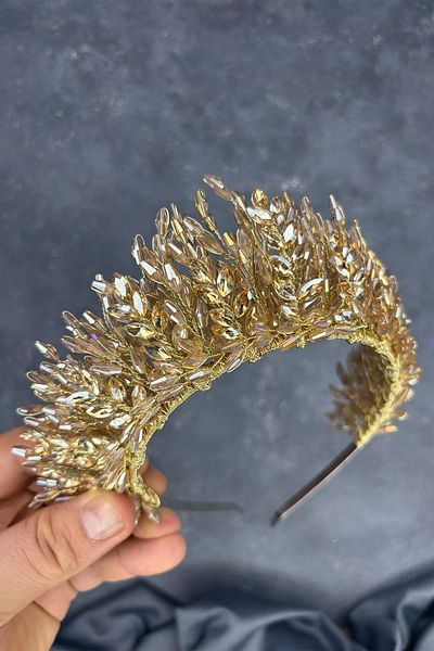 Hayalperest boncuk Elisa Design Beaded Bridal Henna Crown Hair Accessory