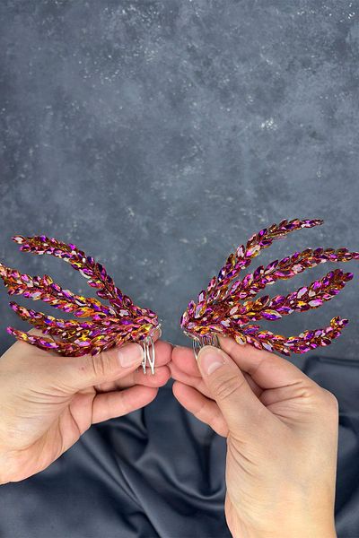 Hayalperest boncuk Purple Double Sided Comb Büge Bridal Hair Accessory