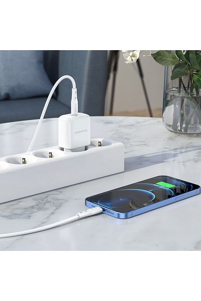 Borofone BN3 Premium 20W 1 X USB Type-C Quick Charge 1x Lightning Cable Charger - White