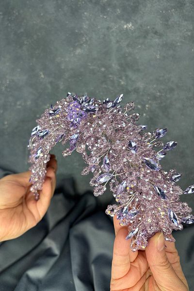 Hayalperest boncuk Lilac Elena Intense Beaded Bridal Crown Hair and Turban Accessory