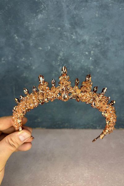 Hayalperest boncuk Rose color lycia beads embroidered bridal henna crown
