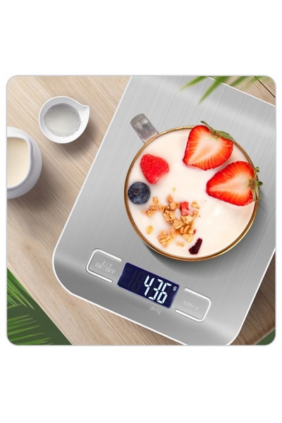 OEM Cantar electronic de bucatarie, plat, ecran LCD, functie TARA, 5kg / 1g, argintiu