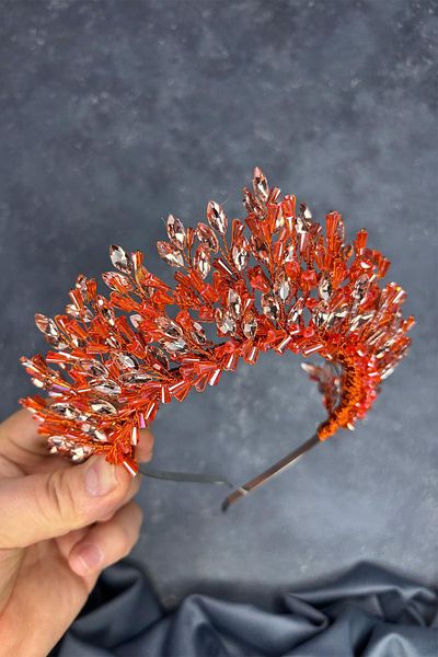 Hayalperest boncuk Orange maria intensive embroidered crystal bridal henna crown hair accessory