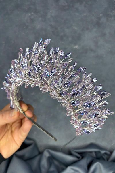 Hayalperest boncuk Maria Intensely Embroidered Crystal Bridal Henna Crown Hair Accessory