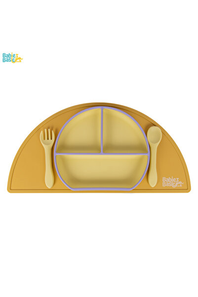 Babies Basic BabiesBasic Feeding Set, 3 Piece, Silicone Feeding Plate, Spoon and Fork - Purple