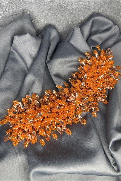 Hayalperest boncuk Orange Elena Intense Bead Embroidered Bridal Crown Hair and Turban Accessory