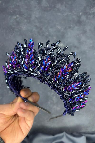 Hayalperest boncuk Purple elisa design beaded bridal henna crown hair accessory