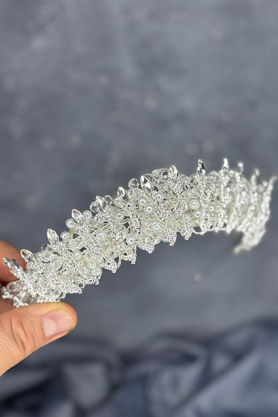 Hayalperest boncuk Crystal Bead Embroidered Steaming Bridal Crown