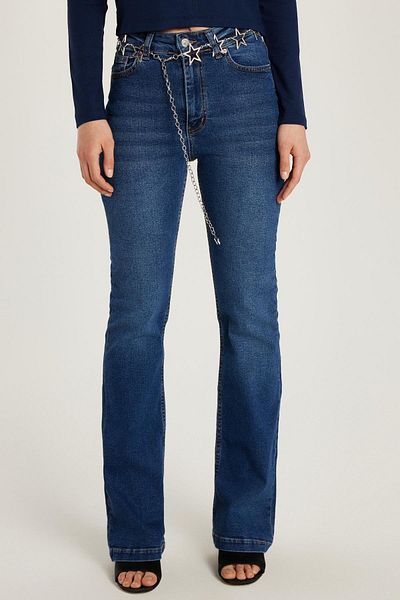 Tudors Women's Regular Fit Lycra Flared Navy Blue Jean Jeans Trousers