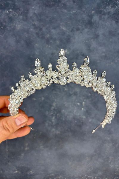 Hayalperest boncuk Pearl Cream Lycia Bead Embroidered Bridal Henna Crown