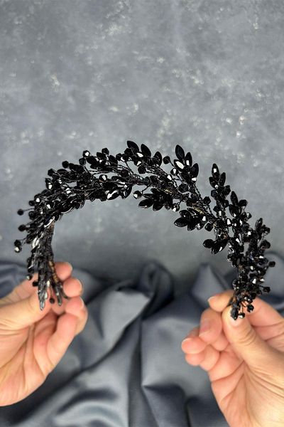 Hayalperest boncuk Black Laurel Bridal Crown Hair and Turban Accessory