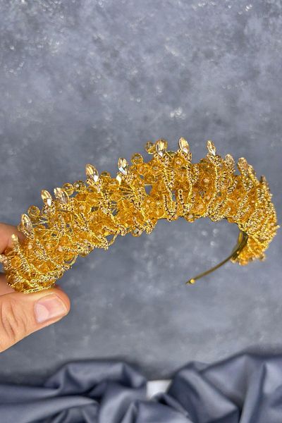 Hayalperest boncuk Crystal Bead Embroidered Steaming Bridal Crown