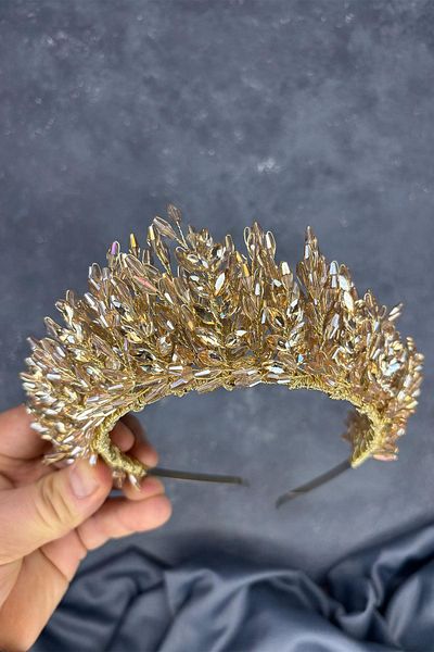 Hayalperest boncuk Honey Color Elisa Design Beaded Bridal Henna Crown Hair Accessory