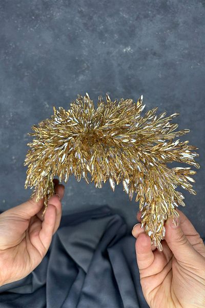 Hayalperest boncuk Honey Color Eva Intense Bead Embroidered Bridal Henna Crown
