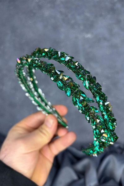 Hayalperest boncuk Green Double Row Stone Lea Bridal Hair Accessory Bridal Henna Crown