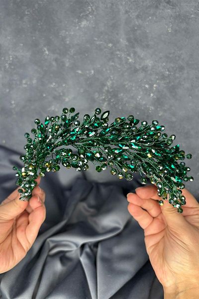 Hayalperest boncuk Emerald Green Elisa Beaded Bridal Henna Crown Hair and Turban Accessory