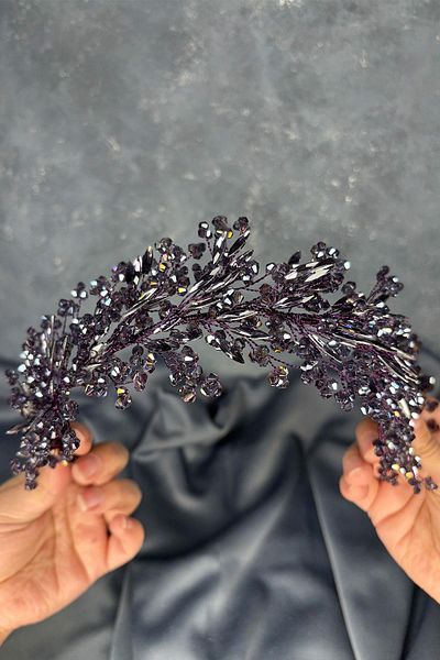 Hayalperest boncuk Purple Hera Crystal Beaded Bridal Henna Crown Hair and Turban Accessory