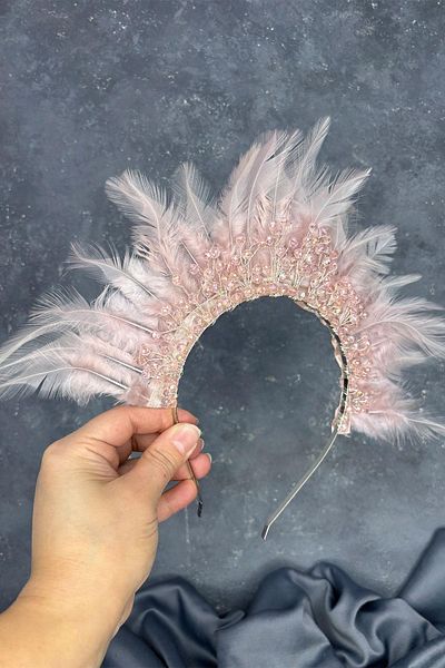 Hayalperest boncuk Feathered Crystal Beaded Arden Bridal Henna Crown