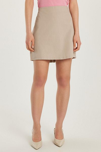 Tudors Women's Slim Fit Slim Fit 100% Cotton Mini Beige Skirt