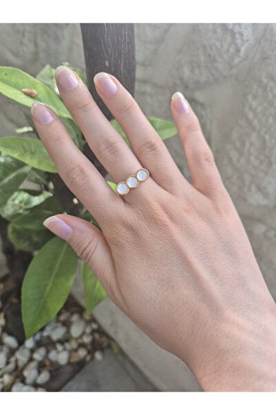 Panelya قطع دائري 3 أحجار جنبًا إلى جنب حلقة مطلية بالفولاذ