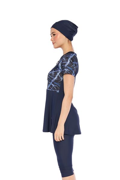 İKSUN Women's Short Sleeve Semi-Covered Hijab Swimsuit with Tights Bonnet Suit Short Arm Swimsuit