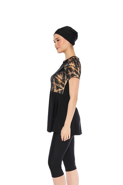 İKSUN Women's Short Sleeve Semi-Covered Hijab Swimsuit with Tights Bonnet Suit Short Arm Swimsuit