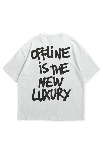 Scrovtie White Unisex Calvin Jones Offline New Luxury Printed Crew Neck Short Sleeve Oversize T-Shirt
