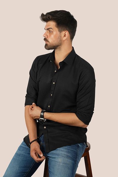 Etikmen Black Coffee Button Diamond Pattern Slimfit Men's Shirt with Gift Box