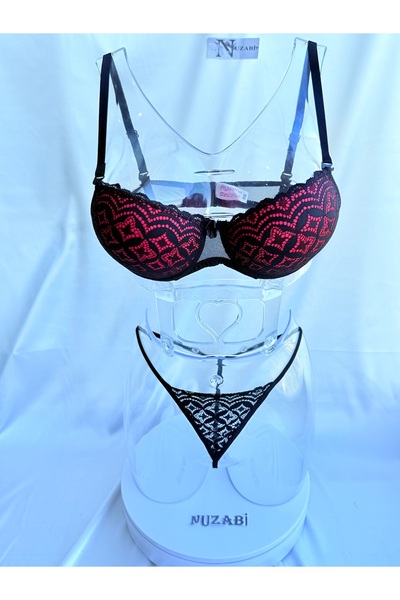 Nuzabi Σετ σουτιέν Isabel Μαύρο Φούξια με ενίσχυση και δαντέλα