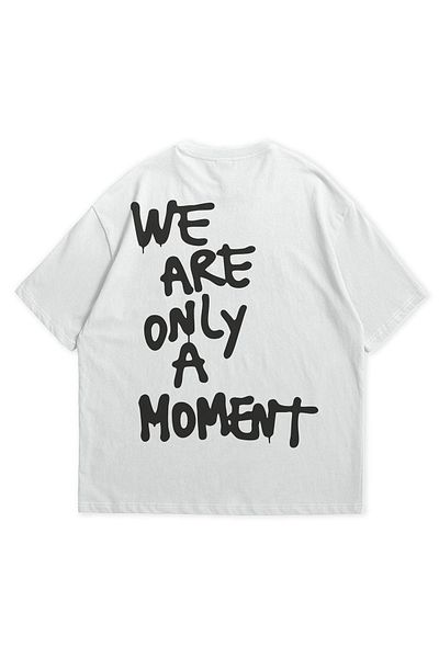 Scrovtie White Unisex Calvin Jones Only a Moment Printed Crew Neck Short Sleeve Oversize T-Shirt
