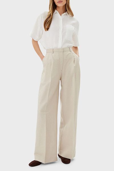 Tommy Hilfiger Relaxed Fit High Waist Wide Leg Linen Fabric Pants Pants Ww0Ww45460 Aci
