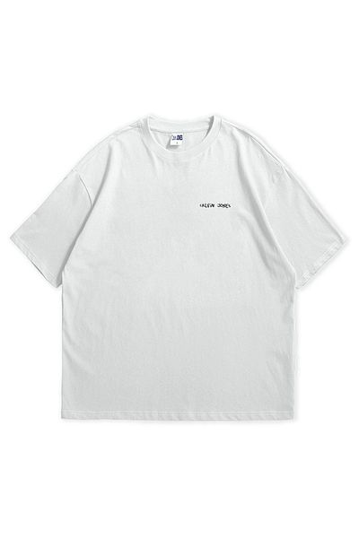 Scrovtie White Unisex Calvin Jones Offline New Luxury Printed Crew Neck Short Sleeve Oversize T-Shirt