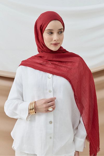 AMİNENESİL Aminenesil Moda Cashmere Thin Cotton Shawl Burgundy Color