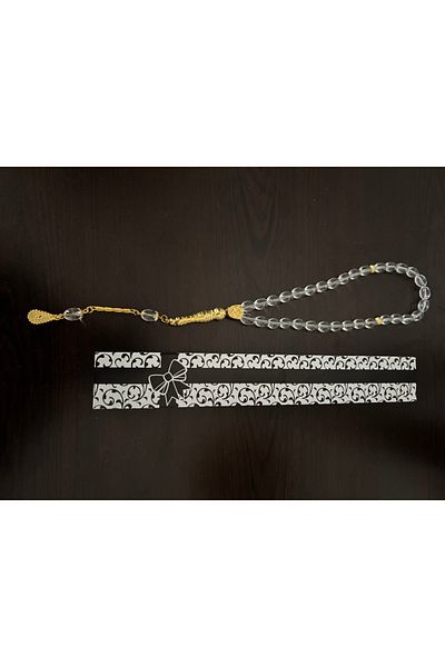 DİBA AVM Tesbi̇h Transparent Glass Drop Model Yellow Imameli Stylish Design Boxed Gift Rosary