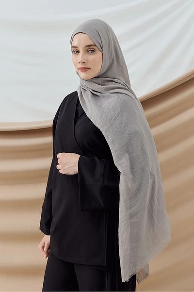 AMİNENESİL Aminenesil Moda Cashmere Thin Cotton Shawl Gray Color