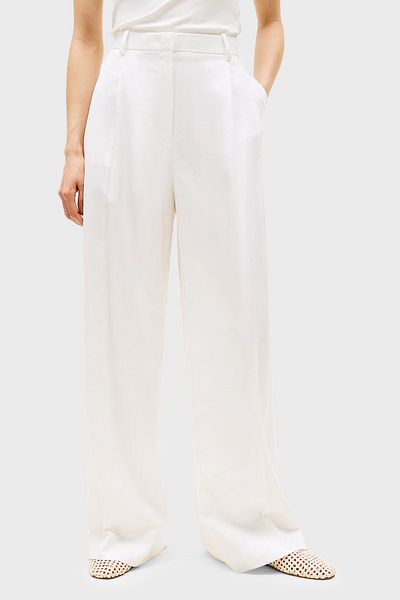 Tommy Hilfiger Linen Blended Relaxed Fit High Waist Wide Leg Fabric Pants Pants Ww0Ww
